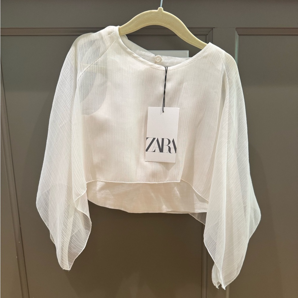 Zara White Sheer Overlay girls top